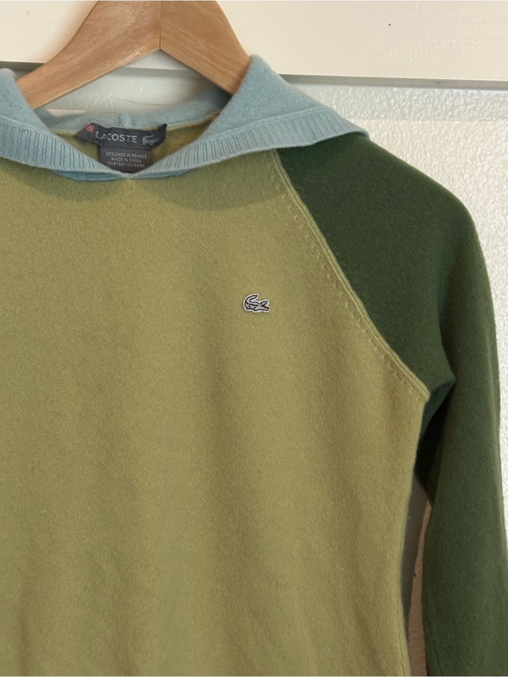 Lacoste Kids 100% Cashmere Colorblock Sweater Youth XL 16 Green Blue Crocodile - Picture 3 of 9